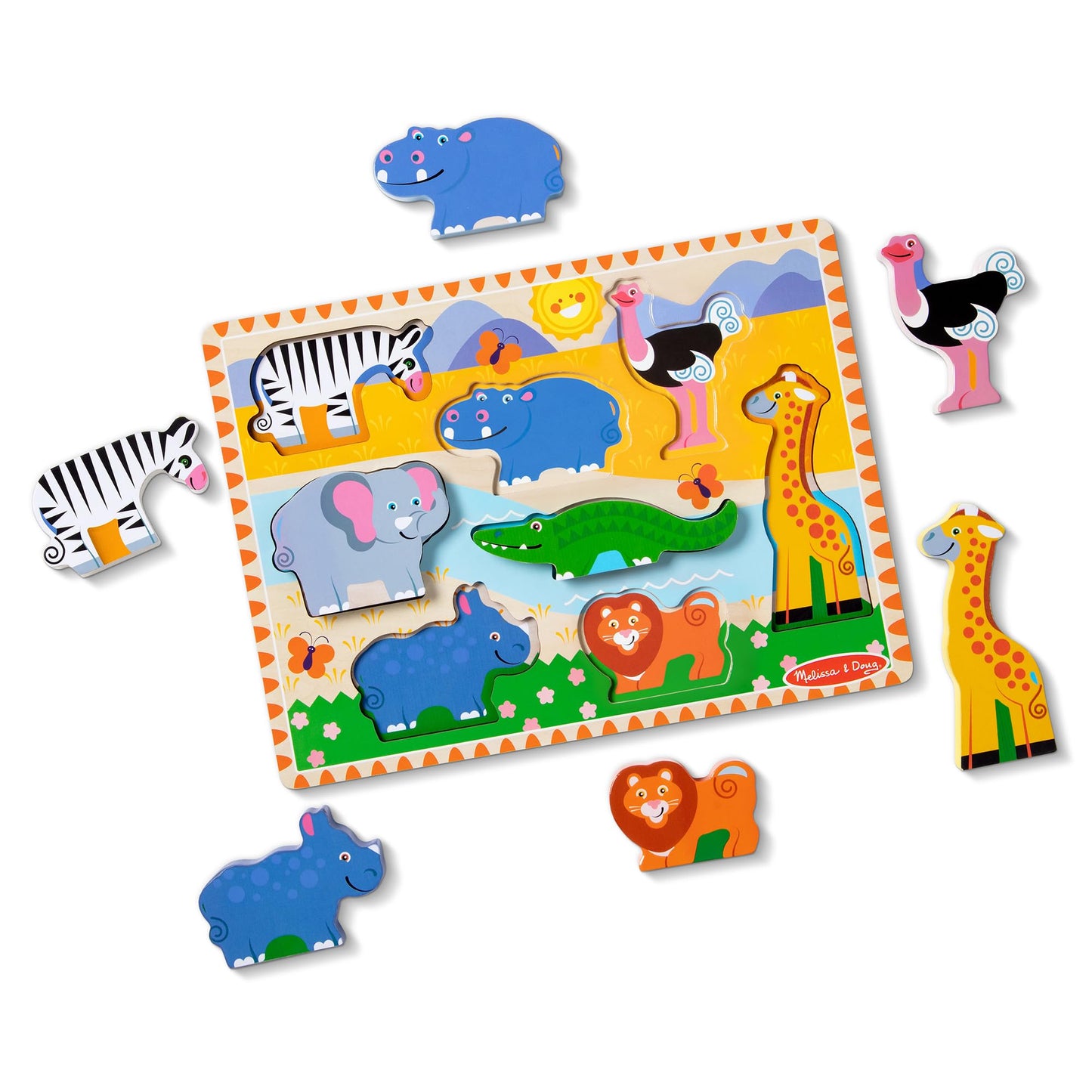 Melissa & Doug Safari Wooden Chunky Puzzle with Wild Animal Theme (8 Pcs) Wooden Puzzles for Toddlers Ages 3+ - FSC Certified