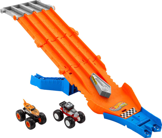Hot Wheels Monster Truck! Survival Race! JFR07 Ride On Toy Playset with 2 Mini Cars for Ages 4+ Orange