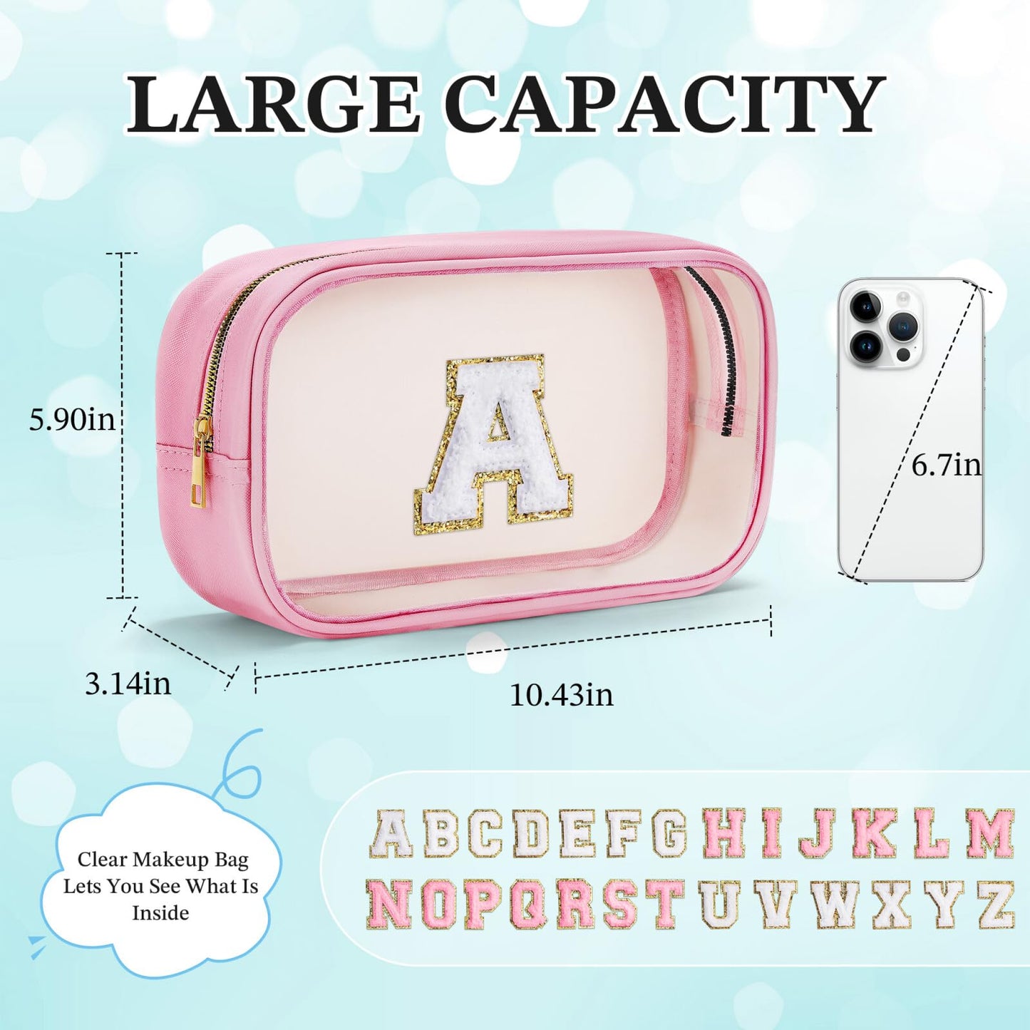 YOOLIFE Graduation & Teacher Gifts – Clear Travel Makeup Bag, Preppy Cosmetic Toiletry Organizer, Pink Gift for Girls, Teens & Girlfriend