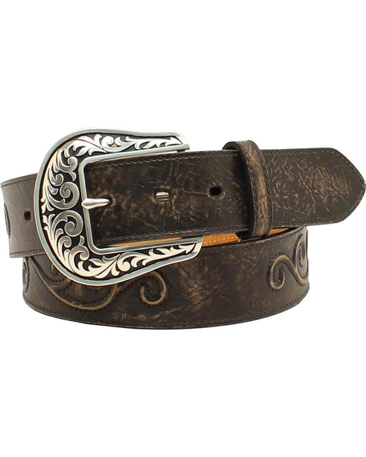 Nocona Boots Women's Raised Scroll Embossed Concho Belt, Black, Large