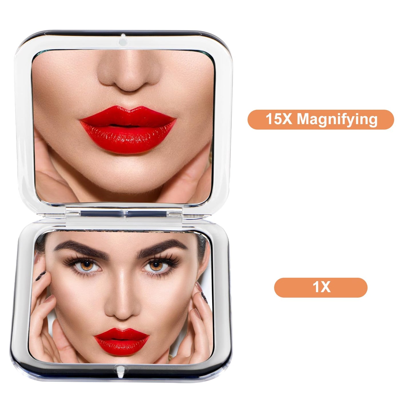 SANTOO Compact 15X Magnifying Makeup Mirror for Travel, Small Pocket Mirror-Handheld, Foldable & Portable 2-Sided with 15X Magnifying and 1X Mirror