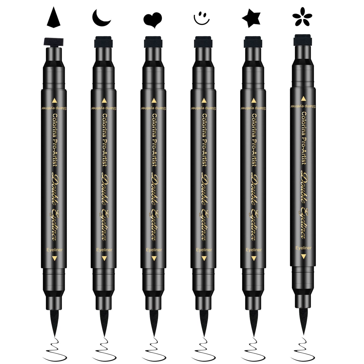 Ownest 6Pcs Eyeliner Stamp, Double-End Eyeliner Stamp Pen, Waterproof Eye Liner Tattoo Makeup-Smiley+Triangle+Heart+Star+Moon+Flower