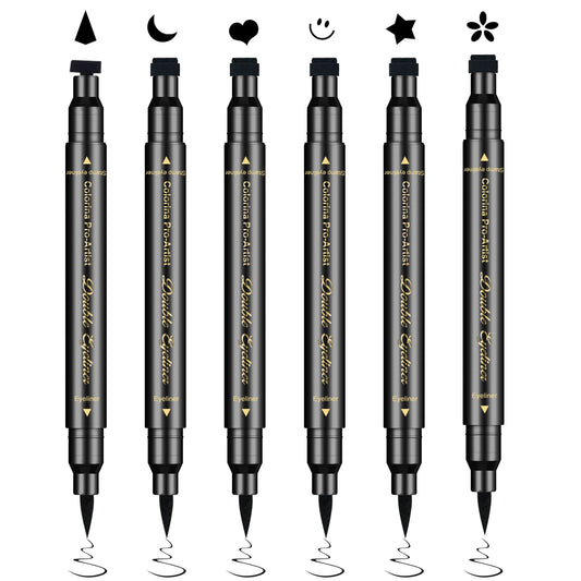 Ownest 6Pcs Eyeliner Stamp, Double-End Eyeliner Stamp Pen, Waterproof Eye Liner Tattoo Makeup-Smiley+Triangle+Heart+Star+Moon+Flower