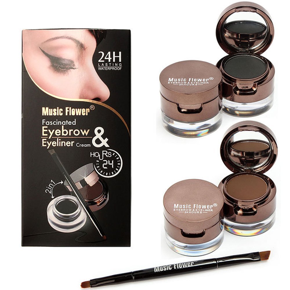 UCANBE 4 in 1 Black Brown Eyeliner Gel and Eyebrow Powder Makup Set Professional Water-proof Long Lasting Eye Liner Brow Kit with Double Ended Brush