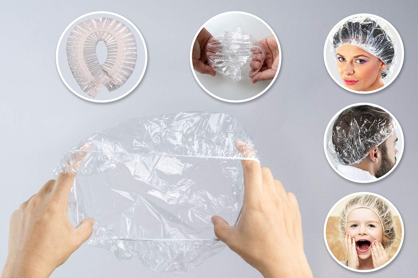 100 Disposable Clear Mop Mob Caps Clipped Hair Head Cover Shower Cap Plastic for Beauty Salon,Food Service,Hospitals,Laboratories,Manufacturing or