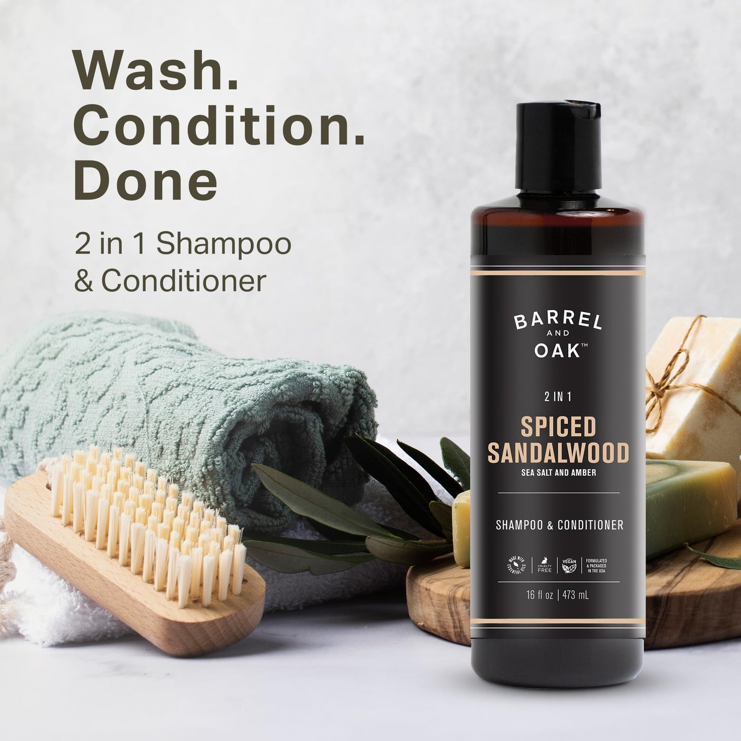 Barrel & Oak 2-in-1 Men's Shampoo and Conditioner, Cleanses Hair & Scalp, Multi-Use Hair Products for Men, Vegan Shampoo and Conditioner, Spiced