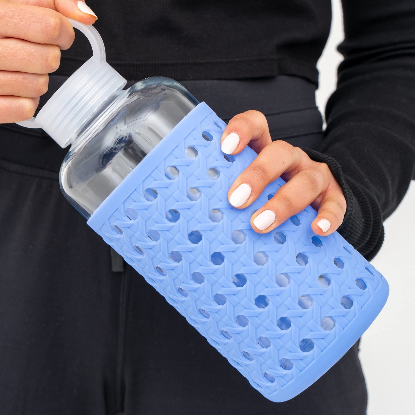 Apana Yoga Glass Water Bottles BPA Free Non Slip Sleeve Leak Proof Lid Reusable 19 Oz and 32 Oz Sports Water Bottle Wide Mouth Lid Portable Hydration…