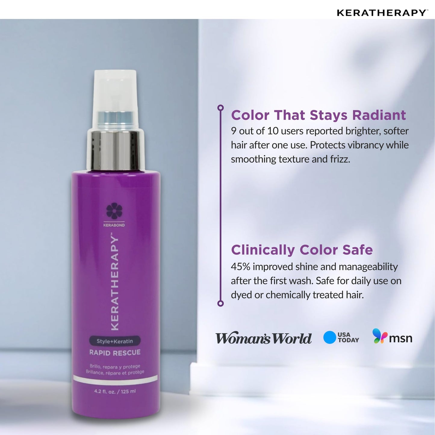 KERATHERAPY Keratin Infused Rapid Rescue Shining Shine Spray for Thermal Hair Protection, 4.2 fl. oz., 125 ml - Hair Breakage Repair Spray with Coffee