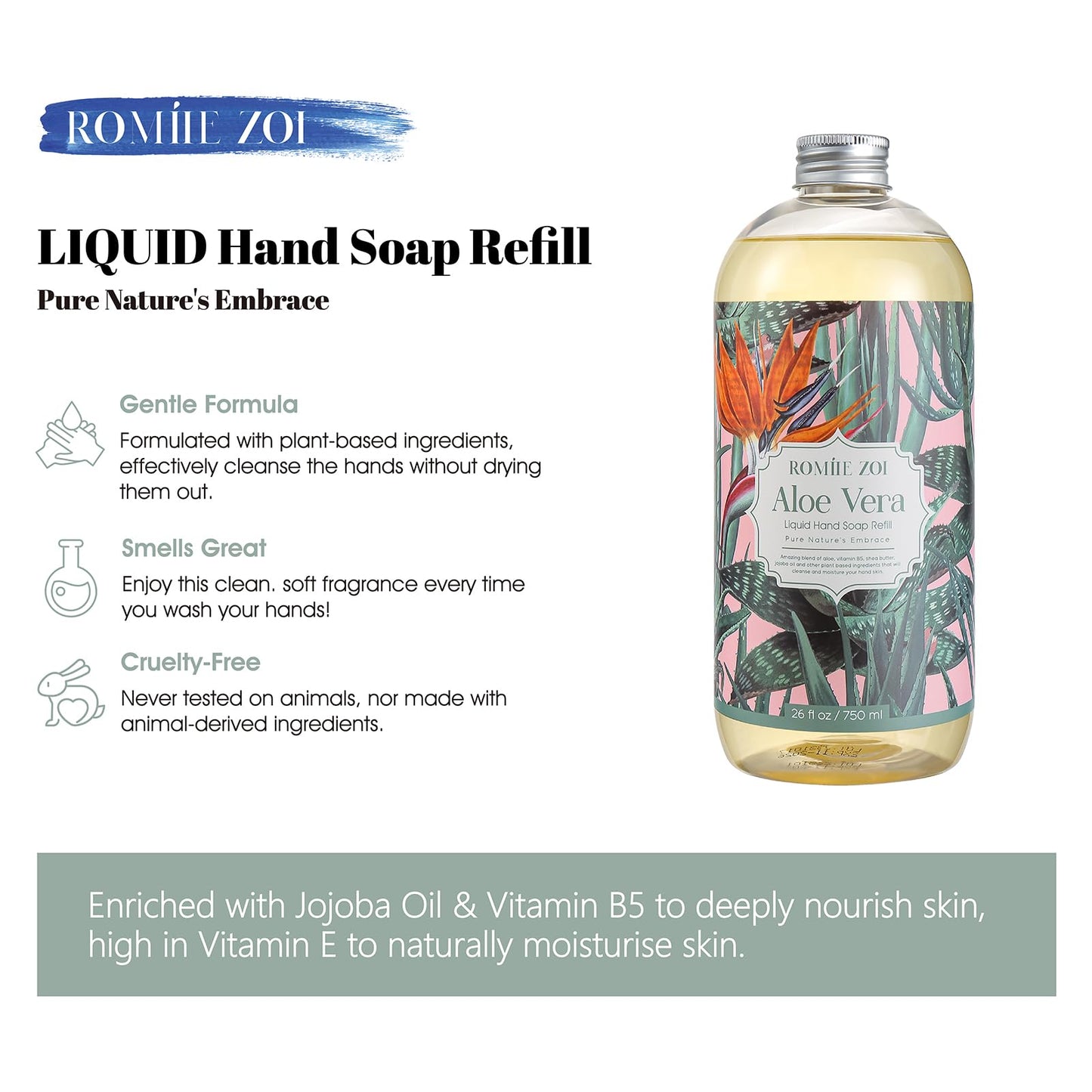 ROMIIE ZOI Liquid Hand Soap Refill, Rain Water, Gentle & Moisturizing Formula, 750 ML/ 26 FL OZ Beauty and Personal Care ROMIIE ZOI