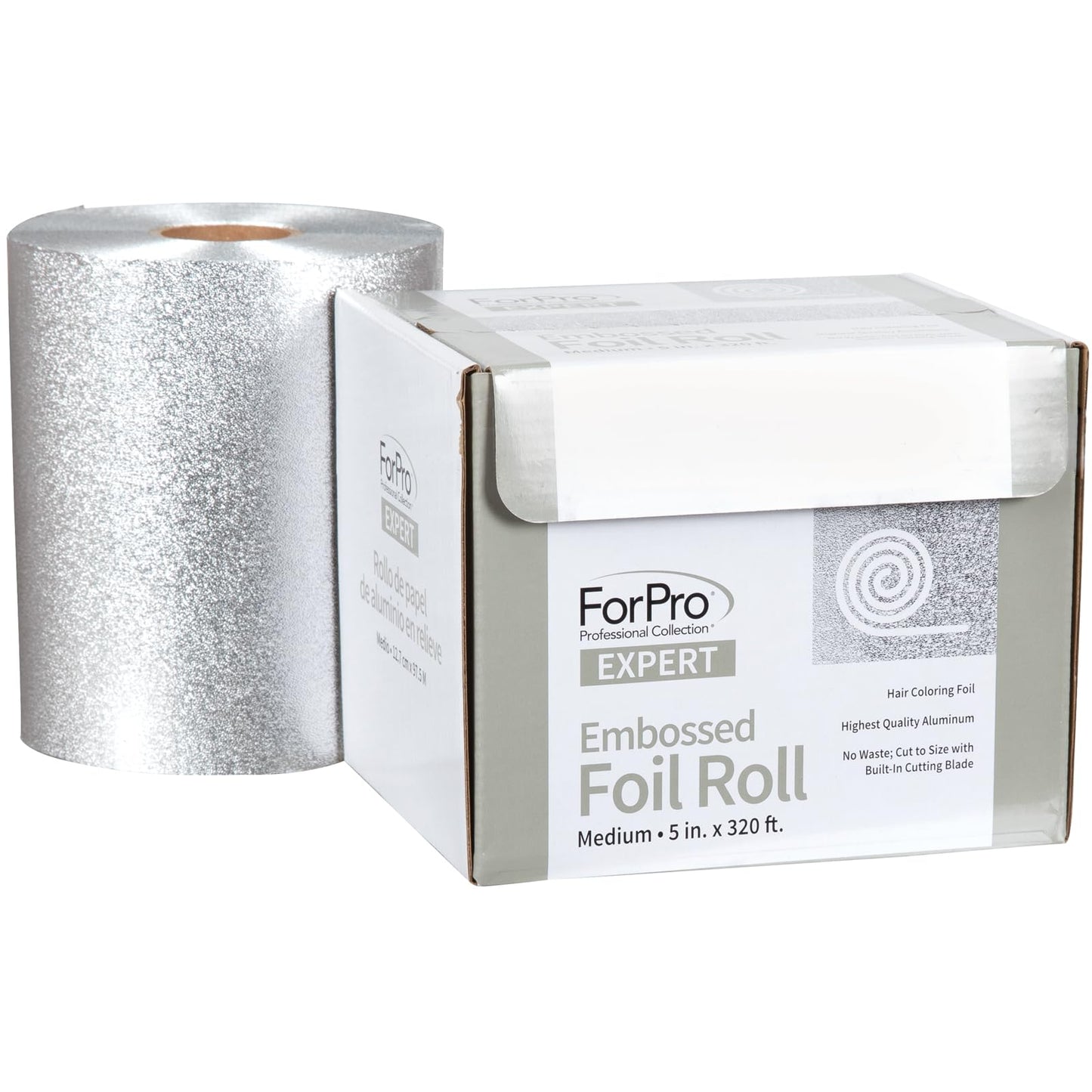 ForPro Professional Collection Expert Embossed Aluminum Foil Roll, 320 Ft Hair Foils for Color Application and Highlighting Services, Silver, Medium