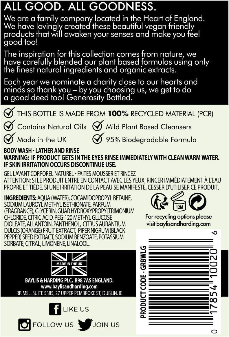 Baylis & Harding Liquid Body Wash Soap, Goodness, Lemongrass & Ginger, 16.9oz/500ml