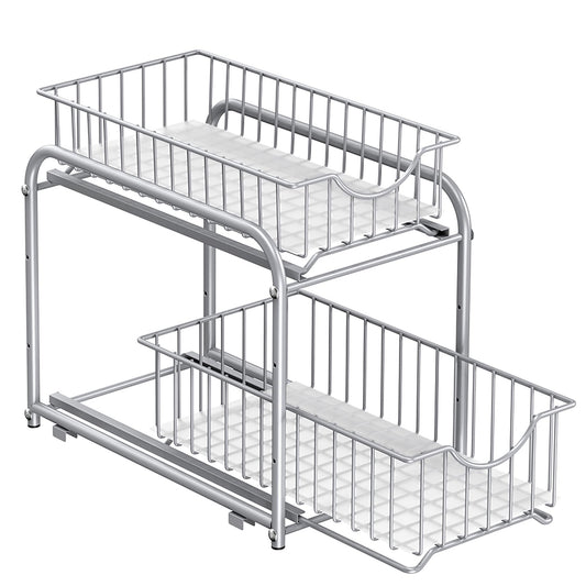 SONGMICS 2-Tier Pull Out Cabinet Organizers, Under Sink Organizer, Bathroom Organizer and Storage, Sliding Basket Drawers, Stackable for Kitchen…