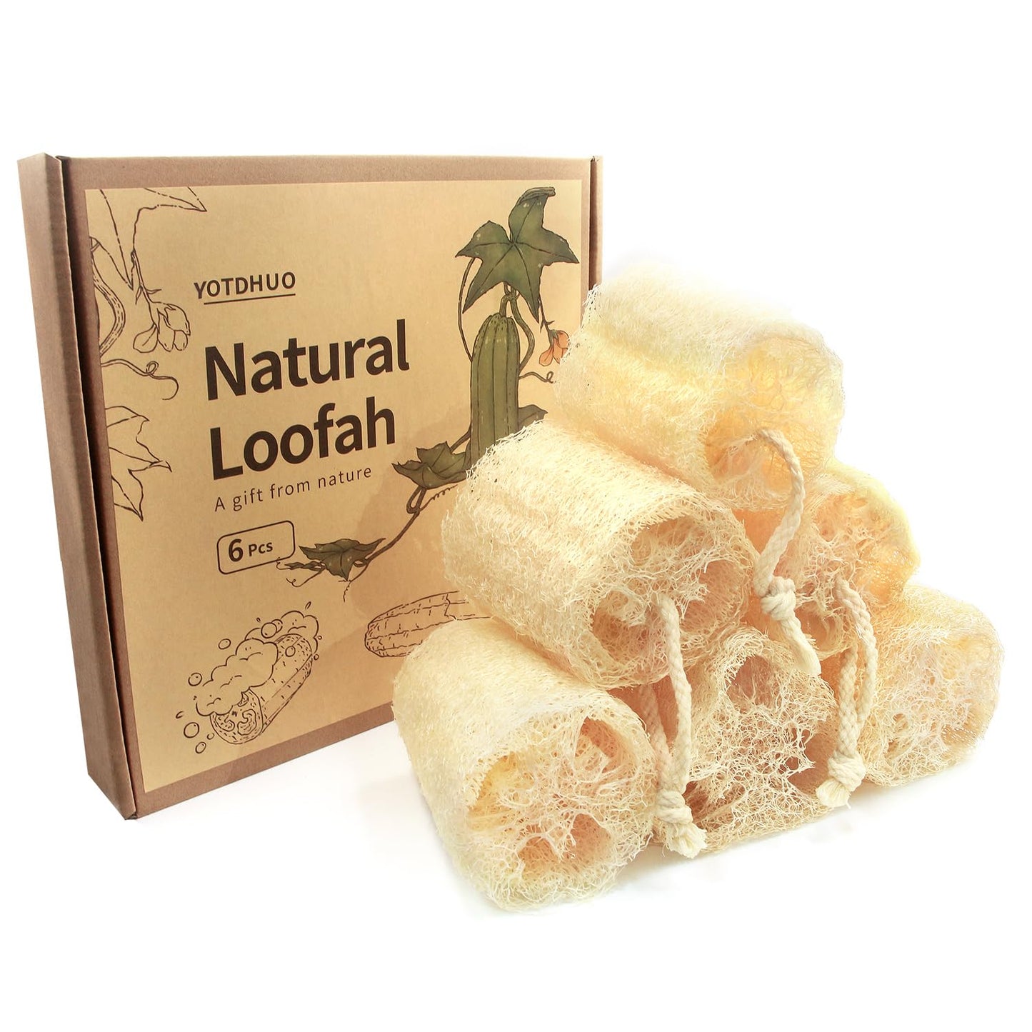 6Pack Luffa Sponges Gentle Exfoliating Body Scrubber for Shower Natural Loofah Sponge Unveil Your Skin's Natural Beauty…