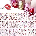 Valentine's Day Nail Decals - 12 Sheets Heart Rose Love Sexy Lips Lipstick Valentines Nail Art Tattoo Stickers DIY Nail Decoration for Women Girls