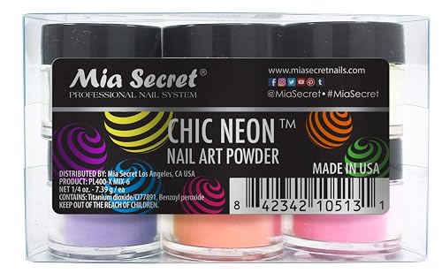 Mia Secret Chic Neon Collection Nail Art Acrylic Powder, (Set of 6 Color) Beauty & Personal Care Mia Secret