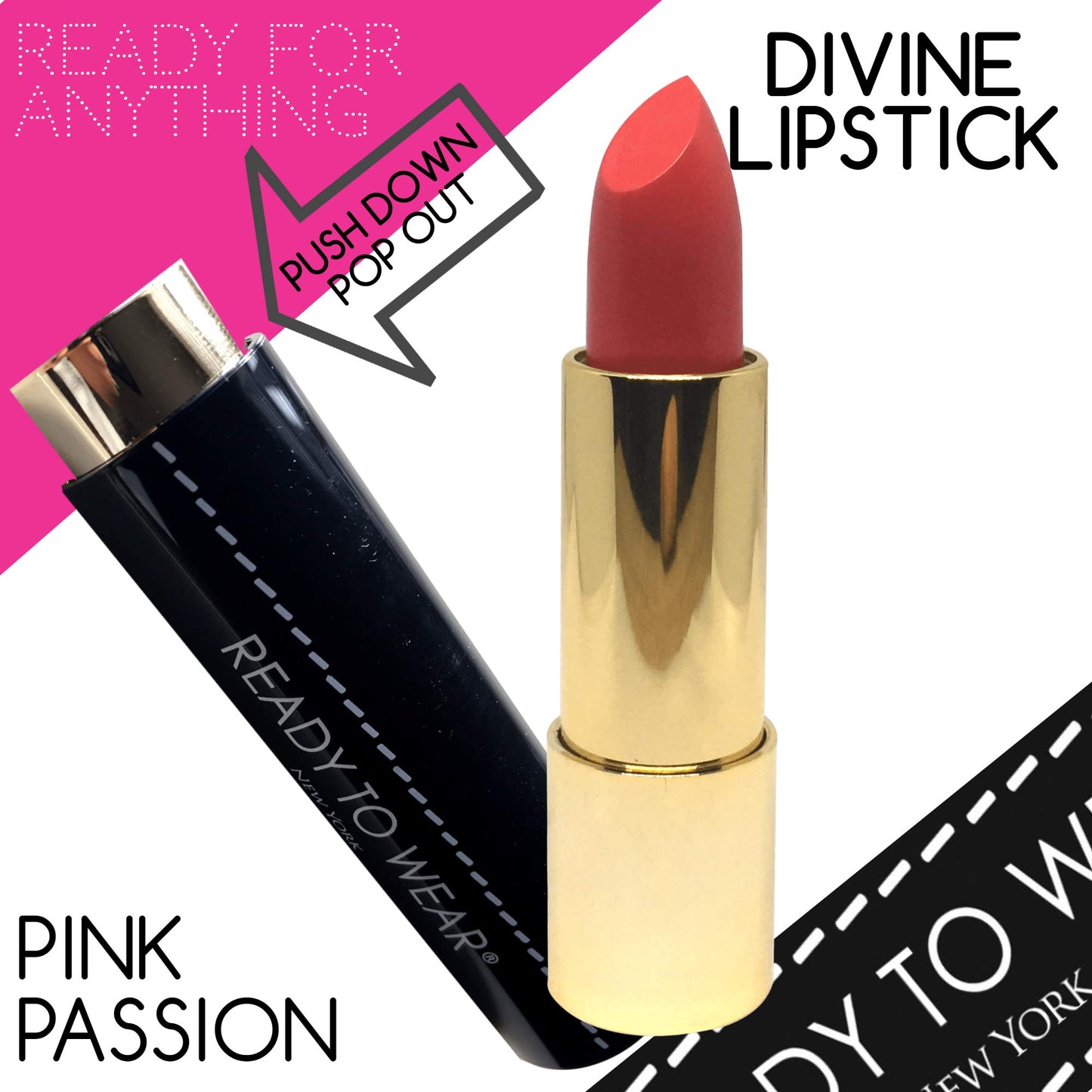 Ready To Wear DIVINE Lipstick Easy Use Holder Long Lasting Made In Italy (PINK PASSION)
