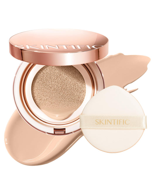SKINTIFIC Cushion Foundation | Full coverage, Weightless, Skin fit, Satin Glow Finish, Oil-Control Waterproof Foundation, Sweatproof Flawless BB Cream