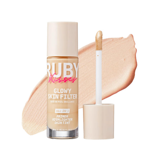 Ruby Kisses Glowy Skin Filter Foundation - All-in-1 Primer, Skin Tint & Highlighter, Hydrating Light Coverage with Squalane, Natural Dewy Finish, Luminous & Radiant Glow (Fair)