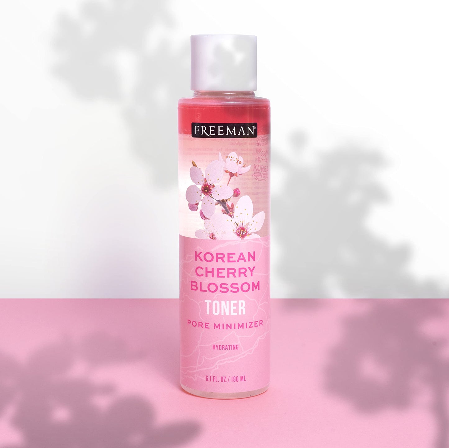 FREEMAN Beauty Makeup Remove Witch Hazel Toner for Face, Hydrating Korean Cherry Blossom, Pink, 6.1 Fl Oz