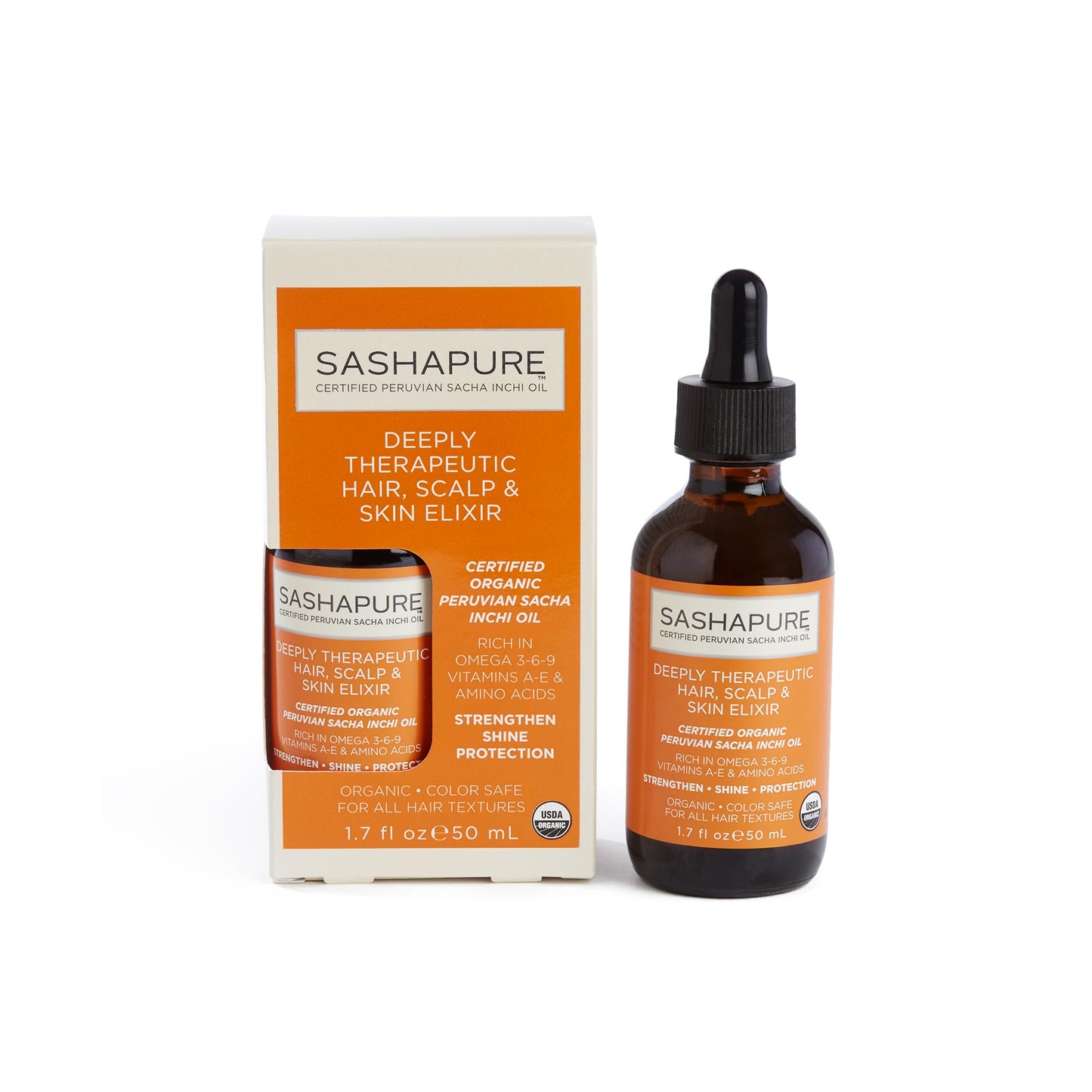 SASHAPURE Deeply Therapeutic Hair Scalp & Skin Elixir, Organic Hair Serum with Sacha Inchi Oil - Strengthen, Shine, Protection, 1.7 fl.oz.