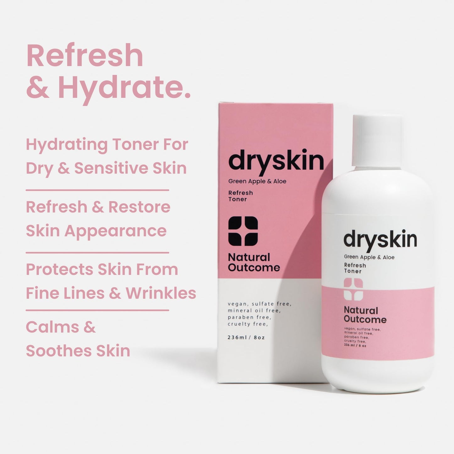 Hydrating Face Toner for Dry Skin Witch Hazel, Green Apple & Aloe Vera Facial Astringent by Natural Outcome Skincare, Gentle Soothing Cleansing Water