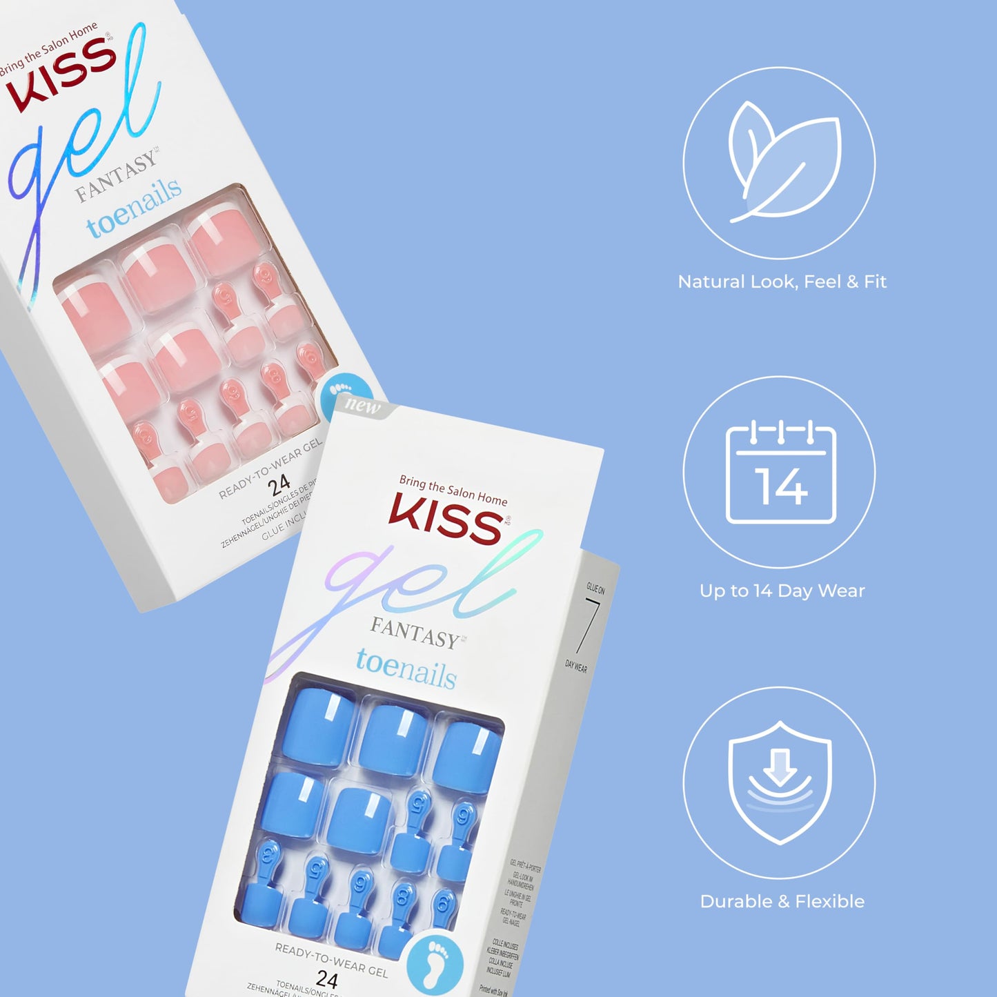 KISS Salon Acrylic, Press On Toenails, Nail Glue Included, 'Walk Away', White, Short Size, Squoval Shape, Includes 28 Nails, 2g Glue, 1 Manicure