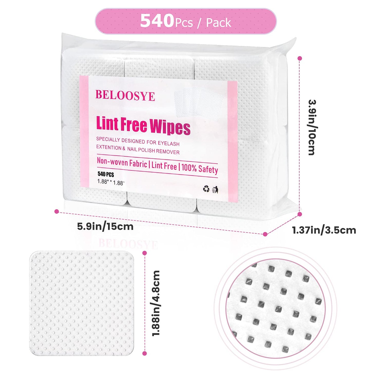540 PCS Lint Free Nail Wipes,Eyelash Extension Glue Wipes,Super Absorbent Soft Non-woven Fabric Adhesive Nail Polish Remover Wipe,Cleaning Pad Cloth