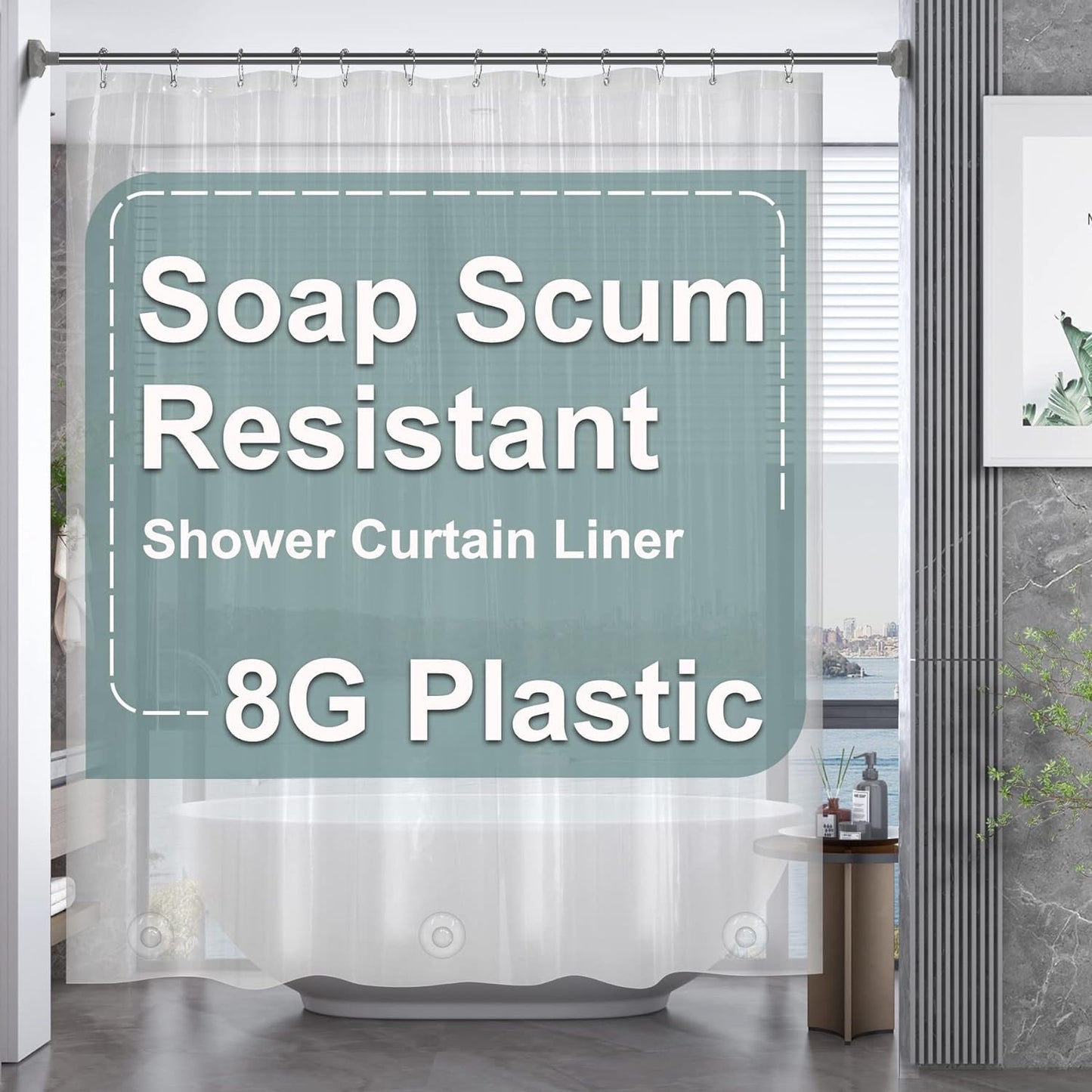 AmazerBath Clear PEVA Shower Curtain – Heavy Duty 8G, Weighted with 3 Stones & 12 Rustproof Grommets – 72x72 Inches