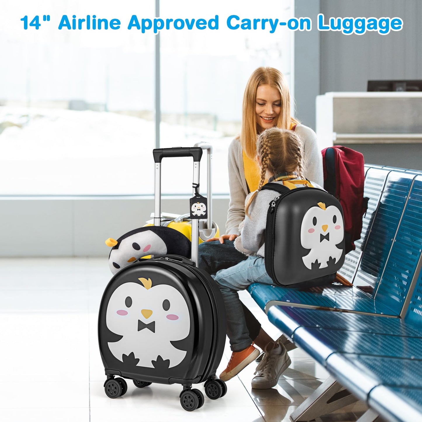 HONEY JOY Kids Luggage Set, 14 Inch Toddler Luggage & Backpack Set, Neck Pillow, Luggage Tag, Airplane Approved, 4 Piece Spinner Travel Luggage…