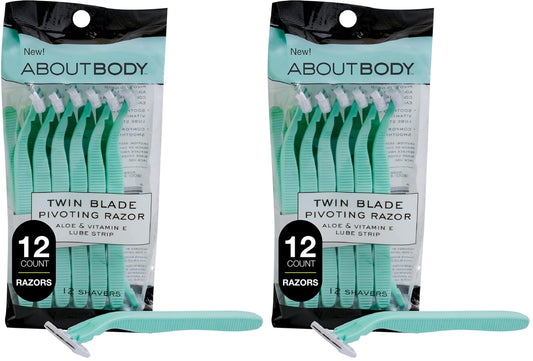 Kai About Face Body Twin Blade Pivoting Disposable Razors; 12 Shavers for Women; Curve-Hugging Pivoting Head with Aloe & Vitamin E Strip, Shaving Beauty and Personal Care About Face Default Title