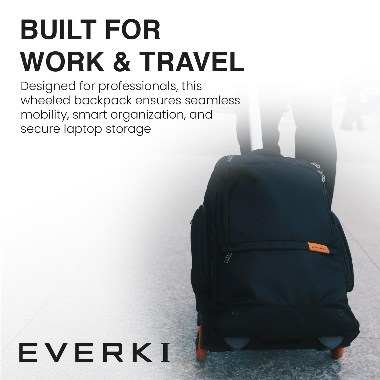 EVERKI 123 Wheeled Laptop Backpack - For 15.6” Laptop & 16” MacBook, Rolling Back Pack for Men & Women, Carry On Travel Backpack with Replaceable Wheels, Rolling Work Bag for Business Professional