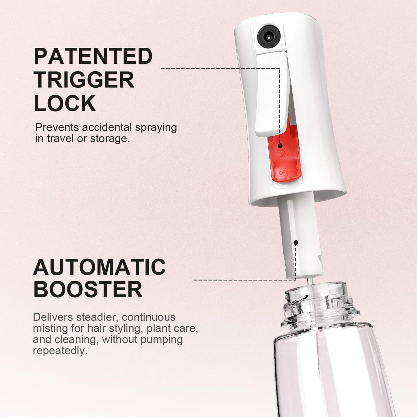 Bepkac Continuous Spray Bottle for Hair - Fine Mist Water Mister, Empty Spray Bottles - Recycled Hair Misting Sprayer for Styling, Cleaning, Plants Beauty and Personal Care Bepkac
