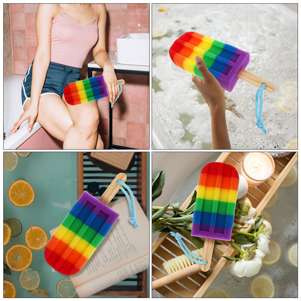 SOESFOUFU Colorful Ice Cream Shaped Bath Sponge 2Pcs Rainbow Soft Body Scrubber Exfoliating Shower Loofah for and Women Bathing Cleaning Beauty and Personal Care SOESFOUFU