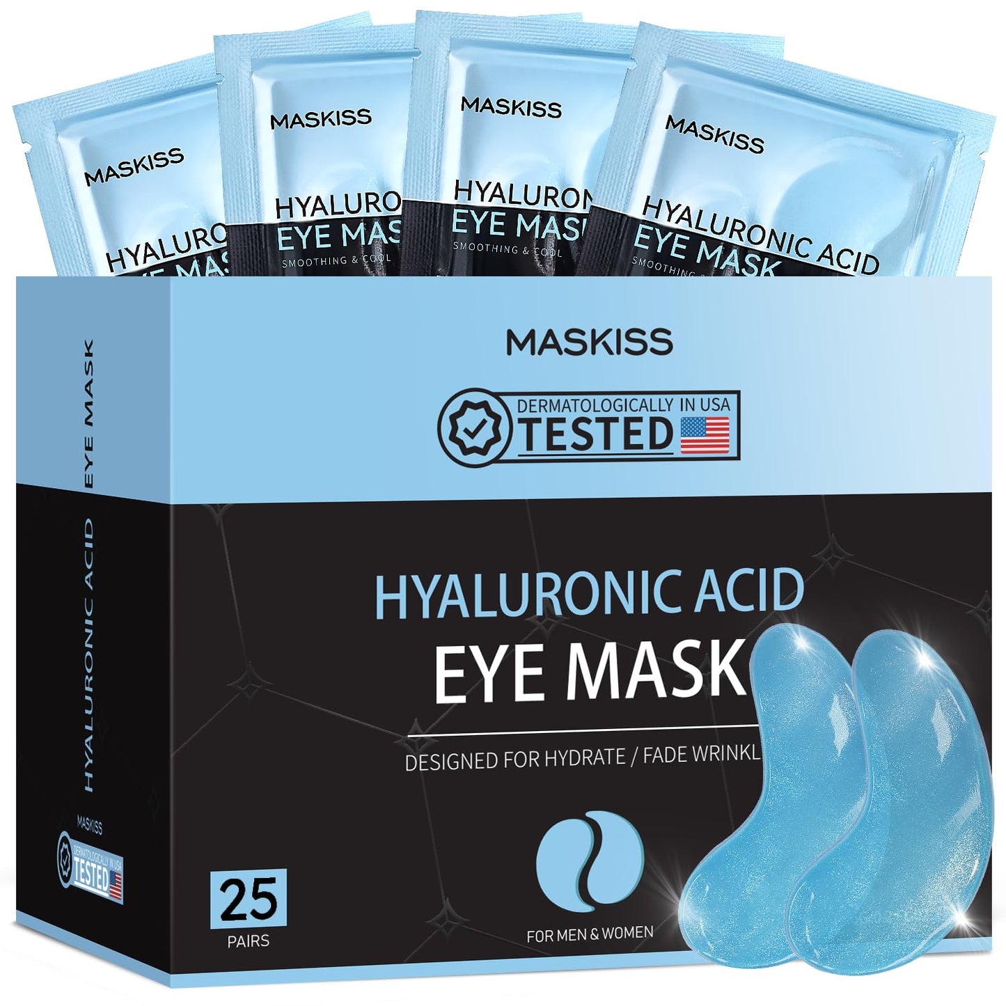 Maskiss Under Eye Patches (25 Pairs), Hyaluronic Acid Eye Masks for Dark Circles Puffy Eyes Undereye Bags, Collagen Eye Patches for Wrinkles