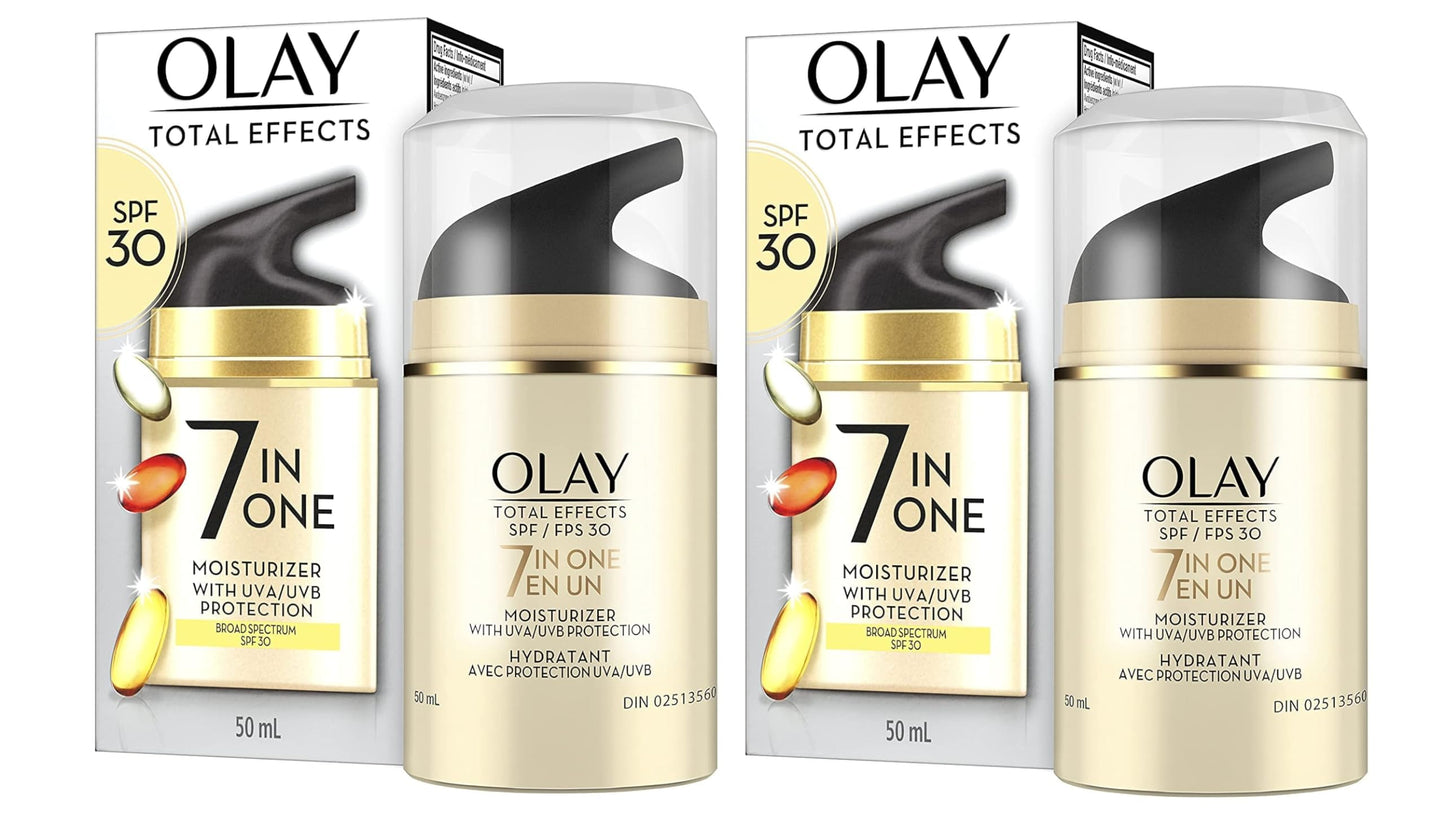 Olay Facial Moisturizing Lotion SPF 30 Total Effects for Dry Skin, 7 Benefits including Minimize Pores, Anti-Aging, 1.7 oz (Pack of 2)