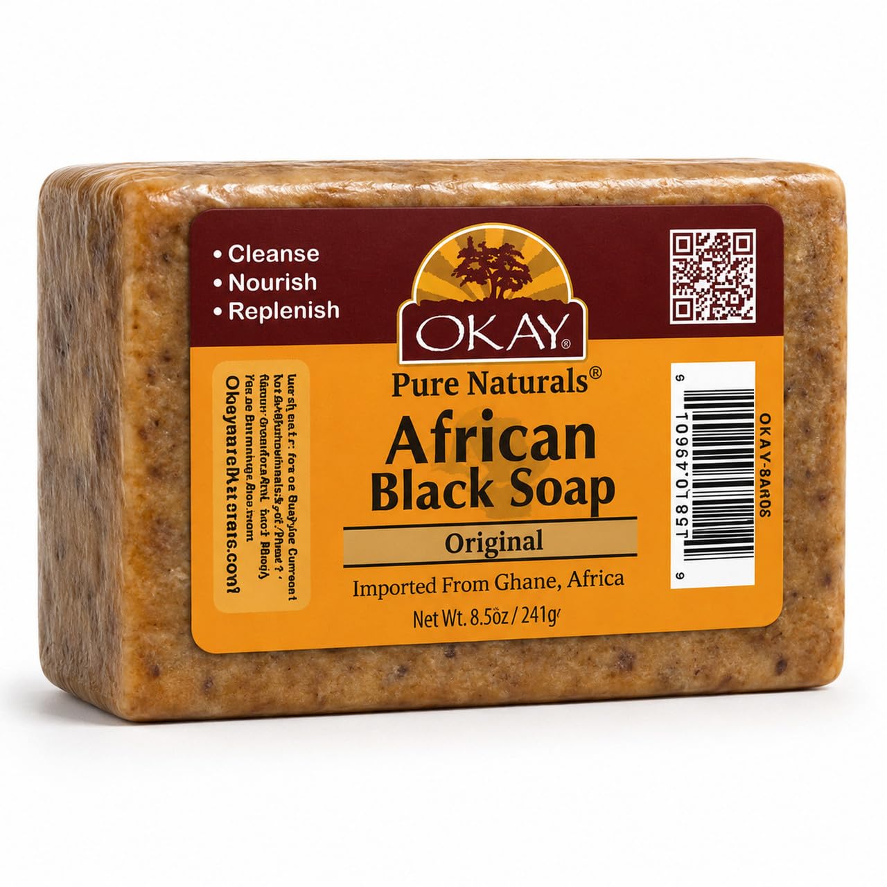 OKAY Pure Naturals African Black Soap - Natural Black Soap Bar with Raw Shea Butter and Cocoa, Cleansing for Hair, Face & Skin for Women & Men - 8.5