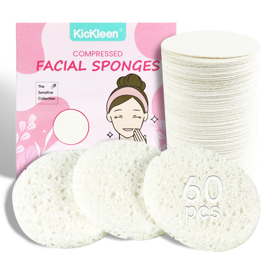 60-Count Compressed Facial Sponges|100% Natural Kickleen Cellulose Cosmetic Spa Sponges for Daily Facial Cleansing|Makeup and Mask Removal | Beauty and Personal Care kickleen Default Title