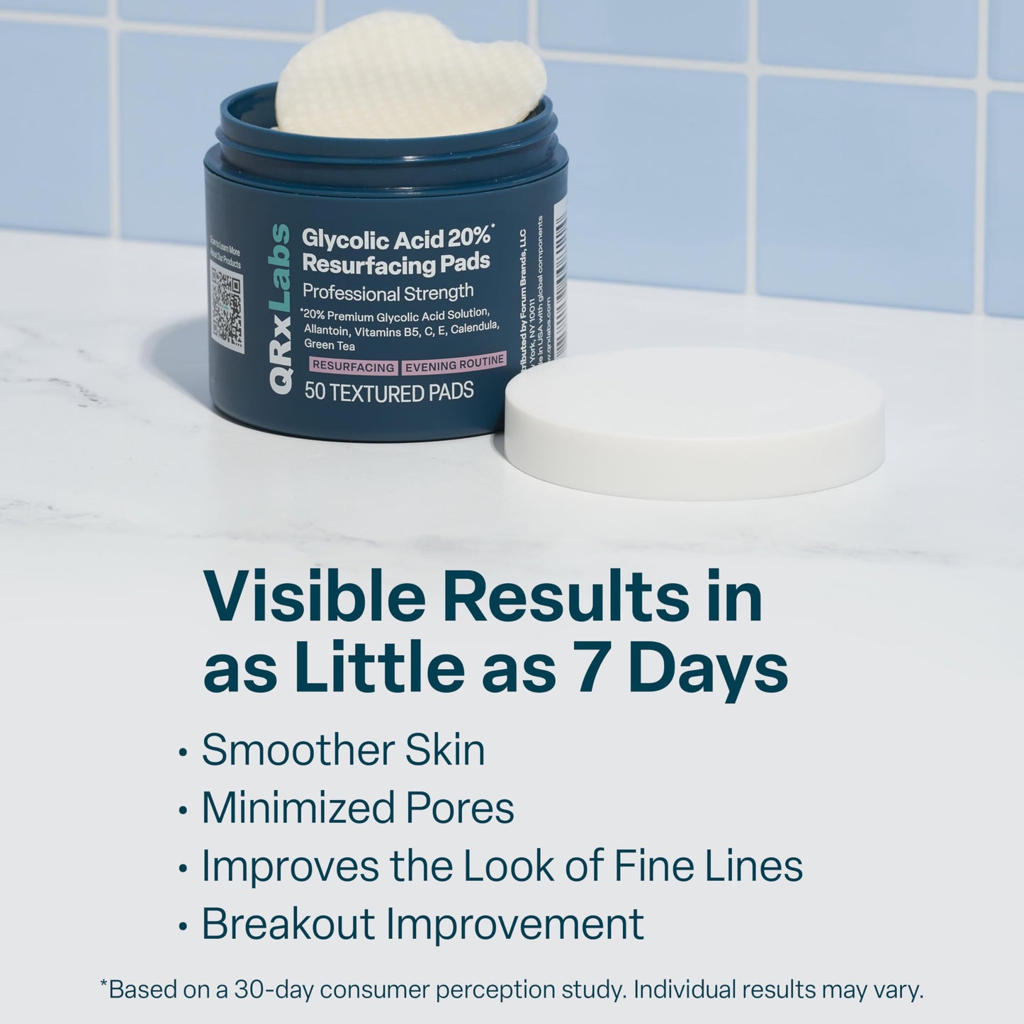 QRxLabs Glycolic Acid Pads - 20% Resurfacing Pads AHA for Face & Body - Exfoliates Skin Surface and Reduces Appearance of Fine Lines and Wrinkles Beauty and Personal Care QRxLabs