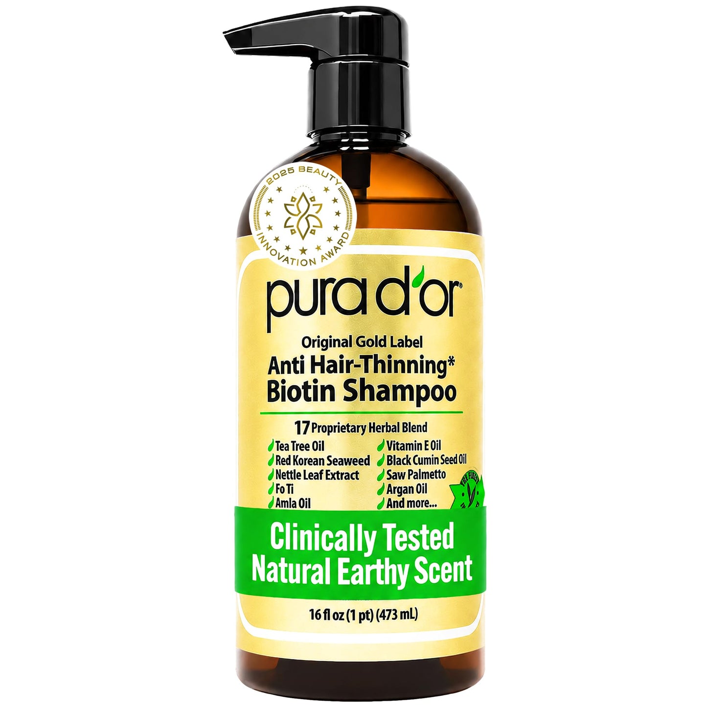 PURA D'OR Original Gold Label Anti-Thinning Shampoo - CLINICALLY TESTED - Biotin & Argan Oil - Sulfate-Free Strengthening & Volumizing Beauty and Personal Care PURA D'OR