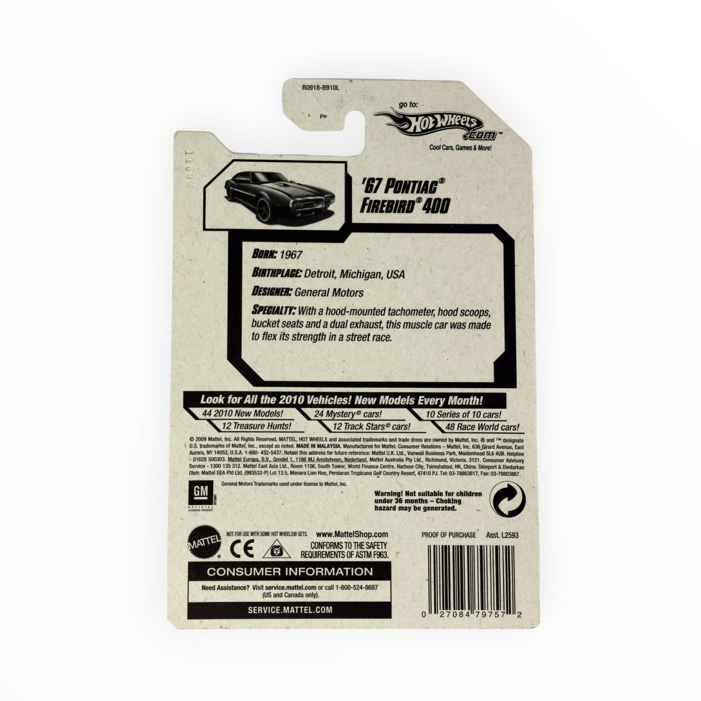 Hot Wheels 2010 New Models 03/44 Blue '67 Pontiac Firebird 400