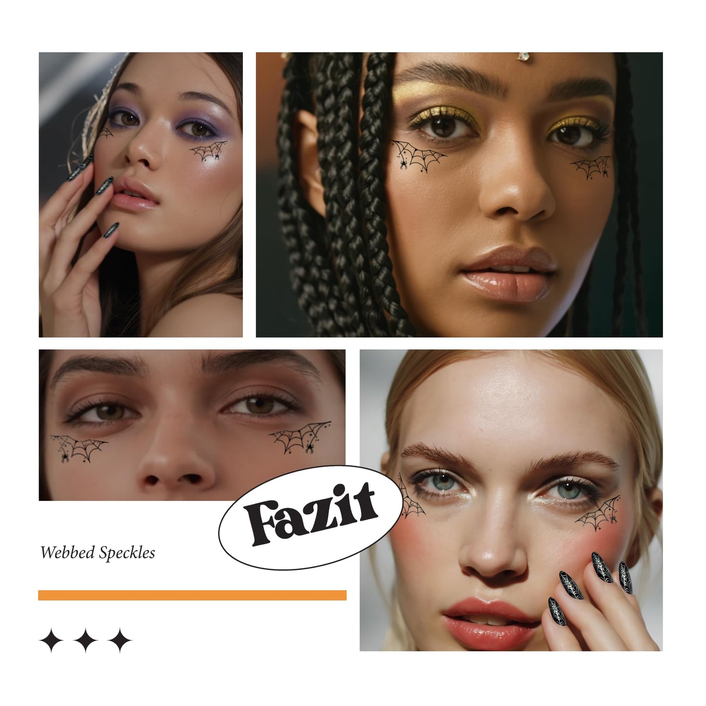 Fazit Makeup Patches - Halloween Webbed Speckles - Glow Up Make-Up Patches - Cute Glitter Makeup Accessories for Women - Cosmetic Glitter for Face