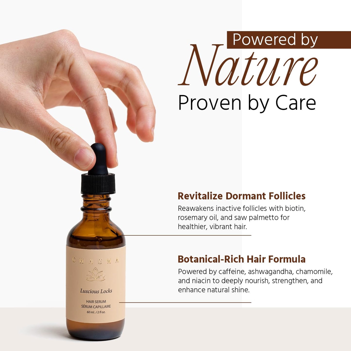 CHASMA LUSCIOUS LOCKS Non-Greasy Hair Serum with Fermented Rice Water, Rosemary Oil, Ashwagandha, Stimucap, Biotin, Coffee, and Hair Volumizing