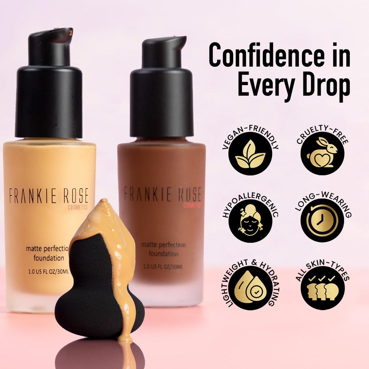 Frankie Rose Cosmetics Matte Perfection Foundation Makeup - Long-Lasting, Hydrating Foundation for Semi-Matte Finish - Foundation Full Coverage