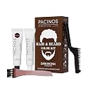 Pacinos Hair & Beard Color Kit (Dark Brown) - Hair Color For Men, Eliminates Grays in 5 minutes, Easy to Apply Brush-In Formula, Enhances Appearance