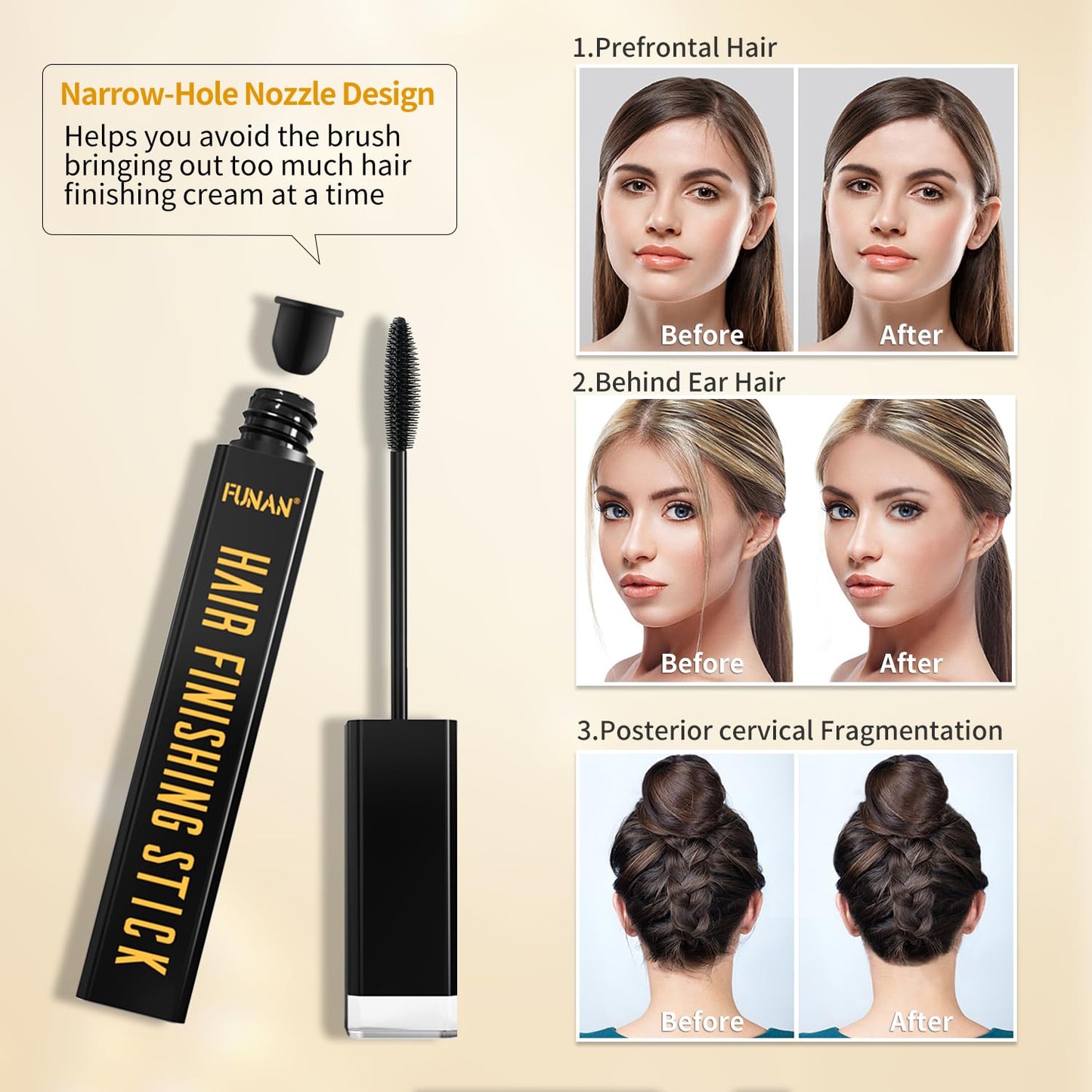 FUNAN 2pcs Hair Mascara for Flyaway Tamer, Hair Finishing Stick, Not-Greasy Hair Gel Stick and Gloss Enhancer Beauty and Personal Care FUNAN