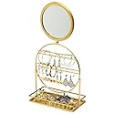 EXCELLO GLOBAL PRODUCTS Free Standing Tabletop Jewelry Organizer with Mirror: Bracelet, Necklace & Earring Storage Display for Bedroom or Vanity…