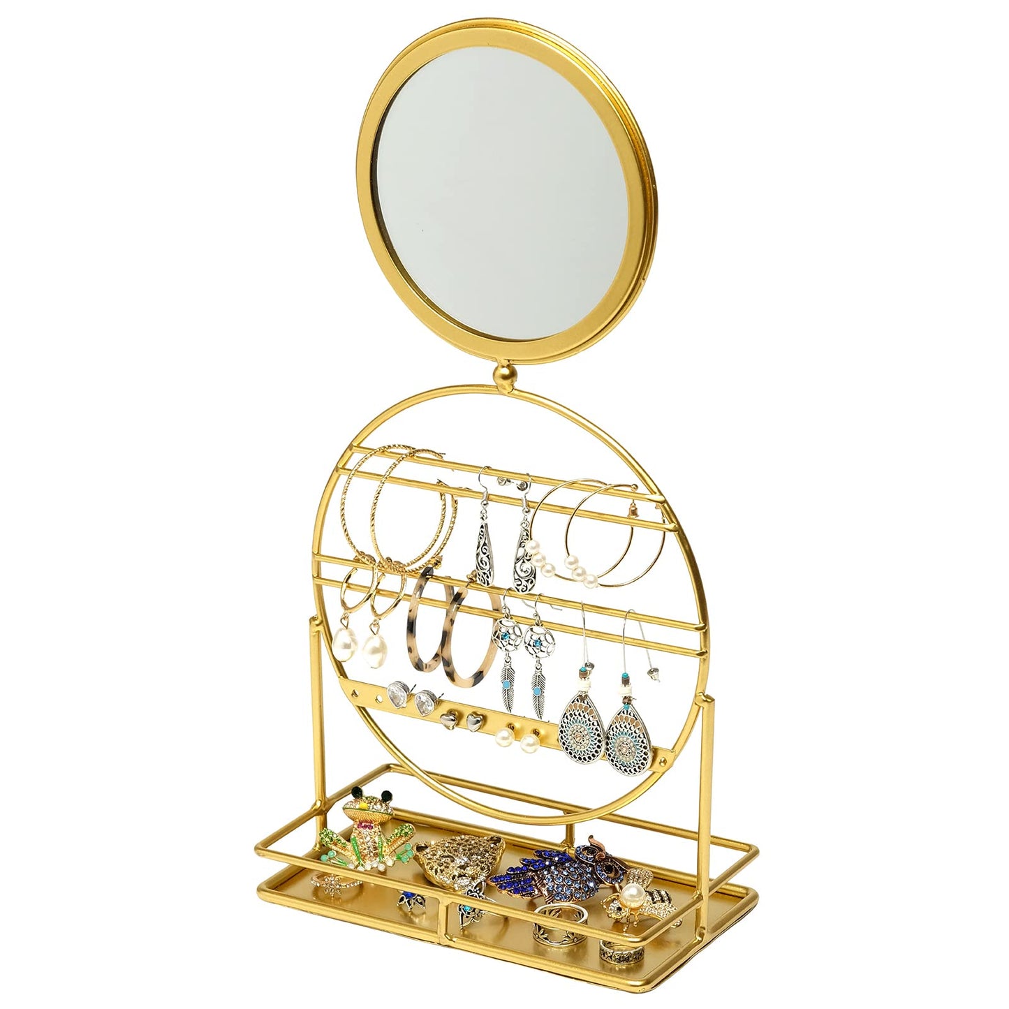 EXCELLO GLOBAL PRODUCTS Free Standing Tabletop Jewelry Organizer with Mirror: Bracelet, Necklace & Earring Storage Display for Bedroom or Vanity…