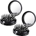 Boao 2 Pack Foldable Travel Mirror Hair Brushes Round Portable Folding Pocket Hair Brush Mini Comb Compact Travel Size Massage Comb for Men