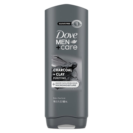 DOVE MEN + CARE Body and Face Wash Purifying Charcoal + Clay Body Wash for Men with 24-Hour Nourishing Micromoisture Technology 18 oz