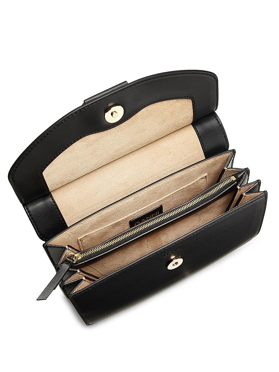 Ganni, Apo-G Small Leather Shoulder Bag, Black